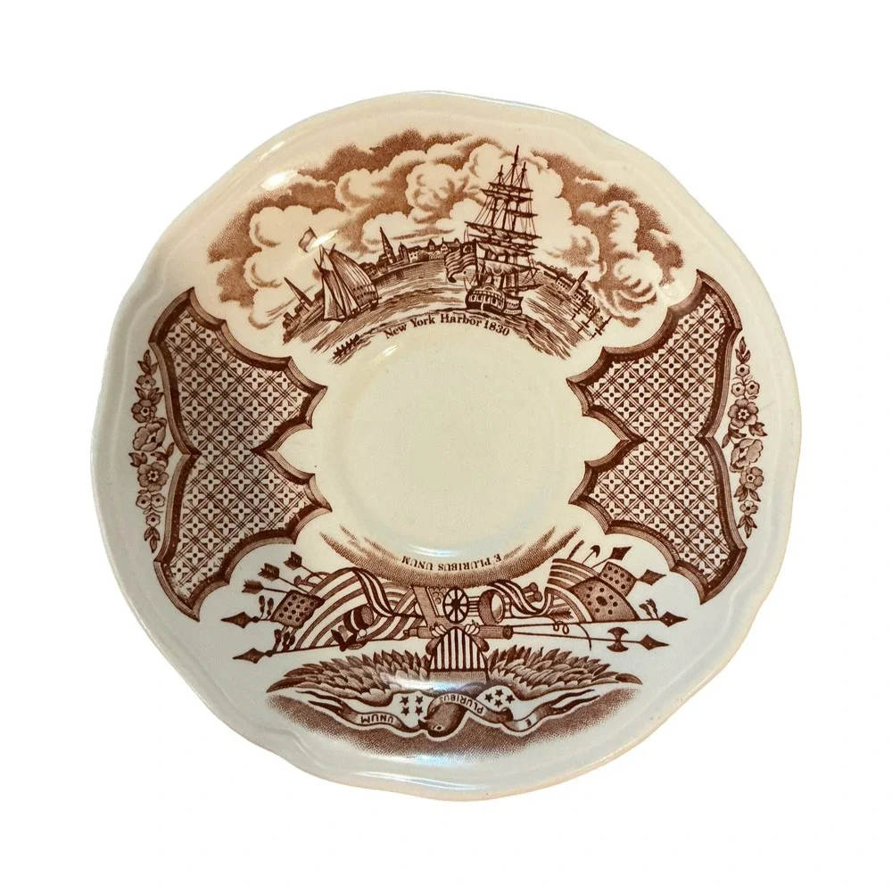 Alfred Meakin Fair Winds New York Harbor 1830 Saucers Set of 2 Brown Transfer